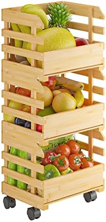 6. domaći stalak za košare s voćem od bambusa, kolica za skladištenje krumpira i luka, 3-slojna košara s voćem na kotačima, spremište
