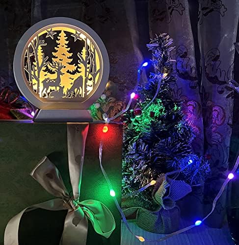 Osvijetljeni ukrasi za božićne stolne površine, supergoreja, drveno božićno drvce i dekor stola jelena, LED Wood Craft Light 2AAA baterija
