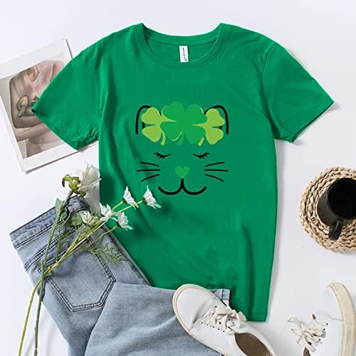 Majice za Dan svetog Patrika za žene Slatka mačka djetelina zelena djetelina majice kratkih rukava s uzorkom za mamu majice