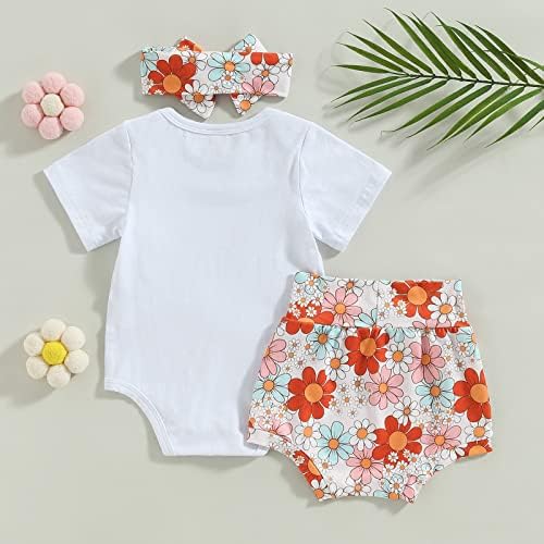 Xiaodriceee djevojčica Jedna godina rođendanska odjeća Groovy Jedan kratki rukav bodnjak+cvjetni cvjetanje 3pcs boho kratke hlače set