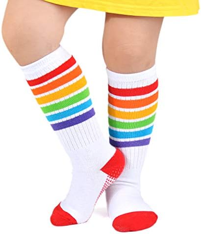 & / Čarape do koljena u duginim prugama za djevojčice, neklizajuće čarape s cijevima, nogometne čarape za malu djecu i malu djecu