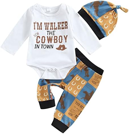 Sayoo zapadnjački novorođenčad dječaci kaubojske odjeće krava tiskano pismo slovo+duge gamaše+kapica 3pcs dojenčad seoska odjeća