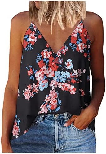 Boho cvjetni kamisol za žene ljeto casual v-izreza tenk vrhovi bez rukava grafičke majice bluza labava cami tunika