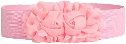 Ženski cvjetni široki pojas u struku elastični rastezljivi ružičasti pojasevi s dvostrukim cvijetom za haljinu pojasevi s visokim strukom