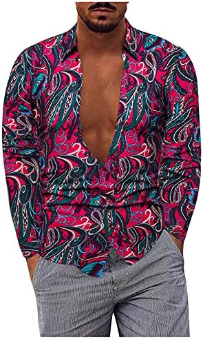 XXBR muške košulje od pamučnih posteljina plus veličina, gumb dugih rukava dolje Havajski lišće košulje vintage boho casual plaže vrhovi