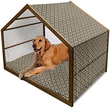 Drvena kućica za pse, koncept biokemije s tikvicama, bocama i epruvetama, minimalistički dizajn, prijenosna kućica za pse u zatvorenom