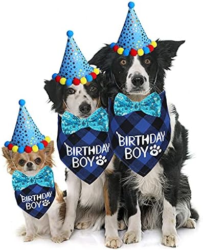 STMK Dog rođendanski zalihe, pseći rođendan Bandana Dječak i pseći rođendanski šešir s psećim kravatom za kravate za srednje velike