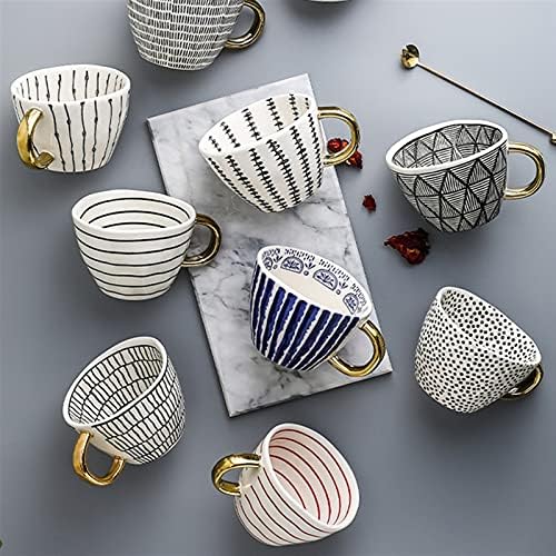 Dunru čaša čaj i tanjuri ručno obojeni geometrijski keramički krigle sa zlatnom ručkom ručno rađene nepravilne šalice za kavu čaj mlijeko