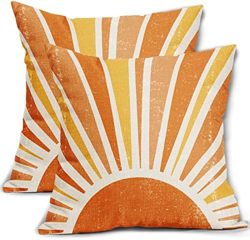 Narančasta žuta boho jastuka za jastuke 18x18 Set od 2 boemskog stila retro apstraktno sunce na otvorenom jastucima seoska kuća ukrasna