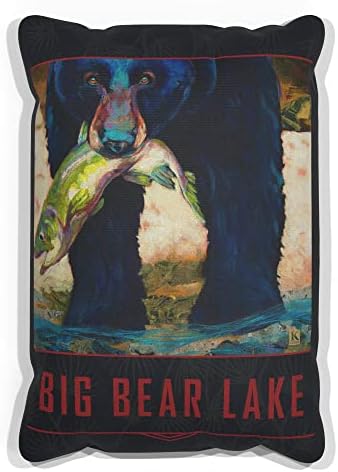 Ribolovni medvjed Big Bear Lake platno Bacaj jastuk za kauč ili kauč kod kuće i ureda s naftne slike umjetnika Kari Lehr 13 x 19.
