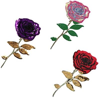 3 komada zakrpa ruže željezo ili šivanje na ružičastim šljokicama zakrpe vezene šljokice ruže cvjetne flastere za traperice majice