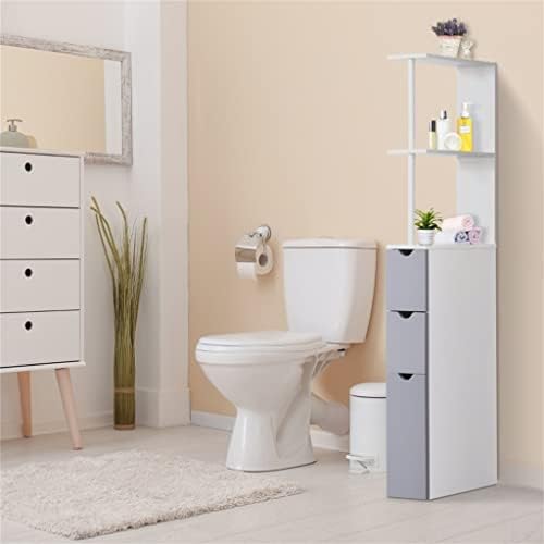 SDGH Visoko uski višenamjenski ormar za kupaonicu s 2 polica 1 vrata i 2 ladice za odlaganje 15x33x136cm bijela