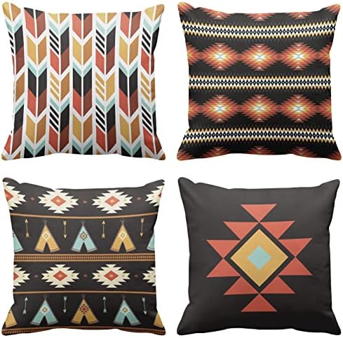 Emventnost set od 4 zapadnjačke domovine Plemenskog jastuka jastuka Aztec Vintage Geometric Modern Moder Svijetlo ukrasni jastučni
