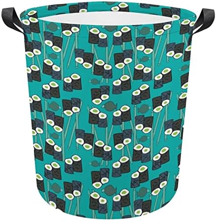 Košara za rublje s uzorkom sushi okrugle platnene košare s ručkama Vodootporna sklopiva košara za rublje torba za odjeću