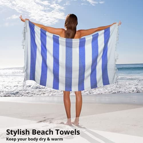Kapmore 2PCS Turski ručnici za plažu, mekani pamučni apsorbirani ručnici za brzo sušenje, 71 ”x39” prevelike plaže, lagane ručnike