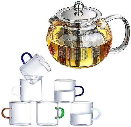 Stakleni čajnik s uklonjivim infuzerom, štednjak sa štednjakom, cvjetanje čajnika od staklenog filtra i labavi set za izradu čaja od