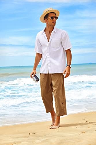 Coofandy muške posteljine harem hlače povremene elastične struke Capri hlače vrećane plaže joge hlače s džepovima