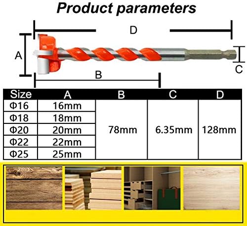 XMeifeits Industrijske bušilice drva Bit BIT samo središte rupa Saw Cutter Alati za obradu drveta 16 mm-25 mm ugljični čelik šesterokutni