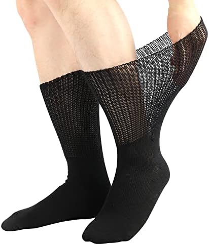 Niirkiir Dijabetičke čarape za muškarce žene labave ne-obvezujuće bešavne manžetne ekstra široke čarape od pamuka posade 4 parove crne