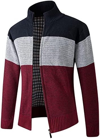UBST kardigan džemper za muške, zimske blok u boji patchwork topli pleteni jakna zatvarač casual tanki kaput
