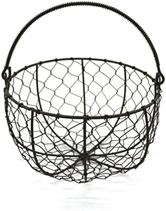 CVHOMEDECO. Okrugla košara za jaja od metalne žice košara za sakupljanje žice s ručkom košara za pohranu u vintage seoskom stilu. Zahrđao,