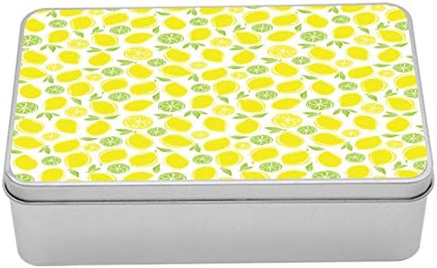Ambsonne limun limunska kutija, pojednostavljeni citrusni plodovi nagrizački crtež zelene i žute boje, prijenosni pravokutni organ