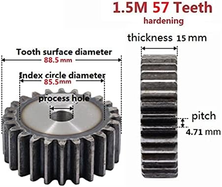 1pcs 1,5 m 57 zuba 1,5 mod 90 stupnjeva karbonski čelični zupčanik s čvrstom površinom zuba za cnc stroj