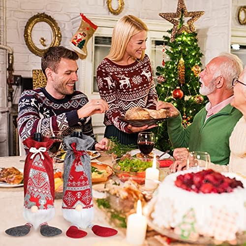 Yakesd vino božićna torba, burlap švedski tomte gnome boca s poklon bocom s crtanjem, pokrivačima za boce za vino za višekratnu upotrebu