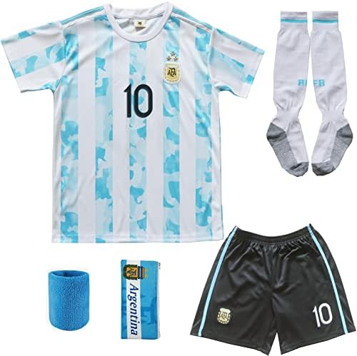Birdbox 2021 Argentina Home Blue 10 Lionel Messi Kids Soccer Jersey & Shorts Set Set Elading Veličina