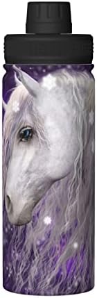 Vodena boca Unicorn-purple-snow-flakes od nehrđajućeg čelika od nehrđajućeg čelika od 18 oz, izolirana široka tikvica s poklopcem za