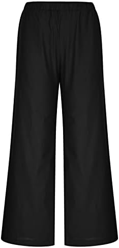 Amikadom Teen Girl Linen hlače dnevne hlače labave fit capri ravna noga elastični struk običan jesenski ljetni hlače sv