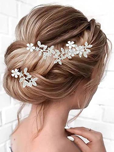 Vjenčane ukosnice za kosu _ srebrne vjenčane ukosnice za kosu s cvijetom i lišćem pribor za kosu za žene i djevojke