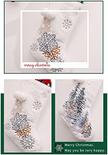 GFHH 2PCS Bijeli plišani božićna čarapa torba za bombon vrećica za vezenje snježne pahuljice