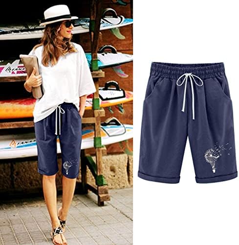 Kratke hlače za žene s visokim strukom, ženske ljetne mekane ležerne elastične struke protoka plus kratke hlače s džepom