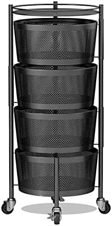 Flasser rotirajuća polica za skladištenje Okrugli košarice stalak za 4 sloj metala jaka kolica s kotačima žica voćna povrća kuhinjska