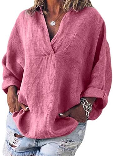 Adongnywell Ženska majica s bluzama s V-izrezom casual vrhovi labave košulje dugih rukava tunika pulover majice bluze