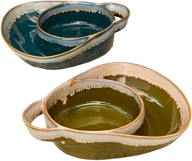 Dvostruke zdjele za kolekciju jezera za kolekciju za namotane i juhe - plava i zelena - set od 2