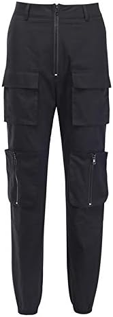 Ženske teretne hlače za žene s visokim strukom capri hlače za trčanje sa 6 džepova Ležerne široke crne ulične hlače od 92 inča