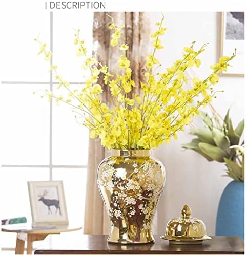 Porculanska cvjetna vaza, keramička staklenka đumbira s poklopcem, zlatna ukrasna staklenka s uzorkom cvijeta i ptica, za dekor stol