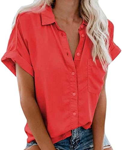 Ženske bluze s kratkim rukavima labave bluze za bluze Tees Turtleneck Spandex Basic Fall Summer Bluza Gumb Down Up 2023 OT