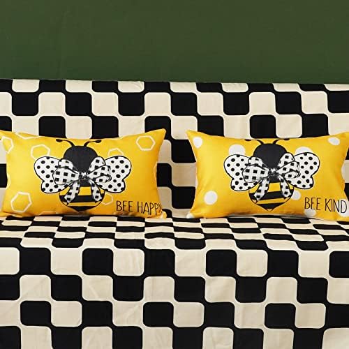 Pčele za ljetni jastuk jastuka pokrivača 12x20 inča set od 2 ljetne proljetne pruge polka točkice pčelinji ukrasni lumbalni jastuk