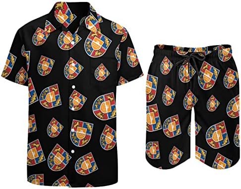 Armenski nacionalni amblem muškarci 2 komada Havajski set majice s kratkim rukavima s gumbom dolje na plažnim hlačama labave fit majice