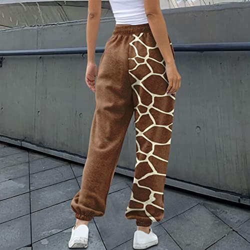 Debeli cinch donji treneri za žene toplo vrećice s visokim strukom, joggeri hlače žirafa tiskanje znoja hlače s džepovima crtanje casual