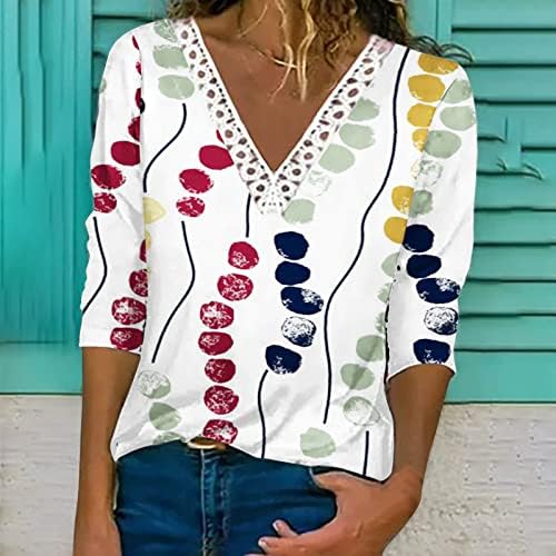 Ženski V vrat čipka boho vrhovi protočne ležerne bluze košulje dugih rukava vintage elegantna protočna tunika ljetna majica