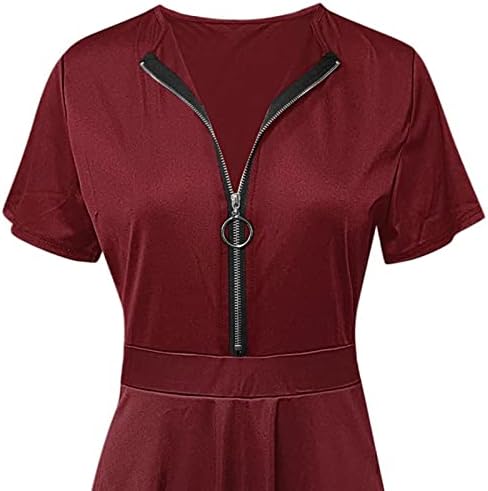 Frakarna seksi haljina za žene, ženska ljetna ležerna tiskana kratka rukava V-izreza Zip džep retro struka