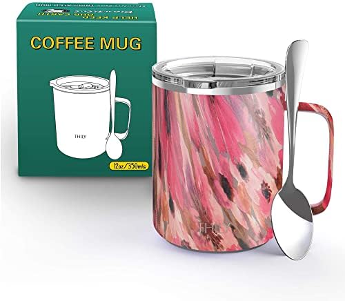 Thily nehrđajući čelik izolirana kava šalica od 12 oz vakuuma izolirana šalica kave s ručicom, poklopcem otpornim na izlijevanje, održavajte