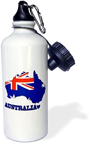 3Drose Zastava Australije na karti i imenu zemlje, Australija. Boca sportske vode, 21 oz, bijela