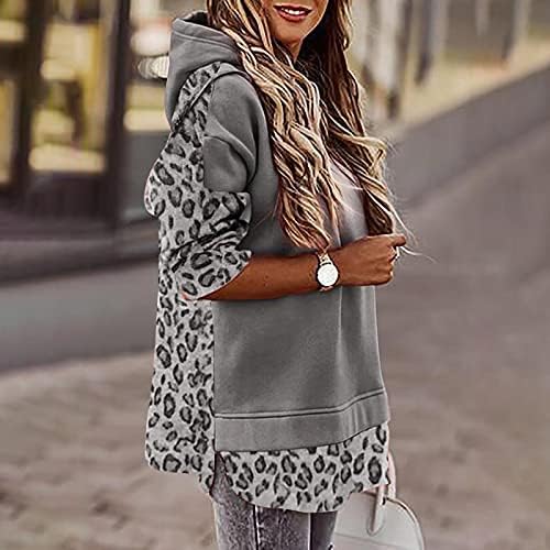 Ženski O-Neck Patchwork Preveliki leopard u boji blok tiskanje dugih rukava s kapuljačama s kapuljačom bluze majice