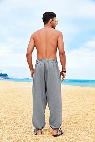 Coofandy muške pamučne lanene hlače Kauzalne haremske hlače Elastično struk plaža boho joga hlače