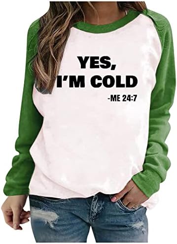 Ležerna boja za colorblock za žene Da Da, hladno mi je 24: 7 majice za tisak dugih rukava pulover pulover vrhovi dukserice